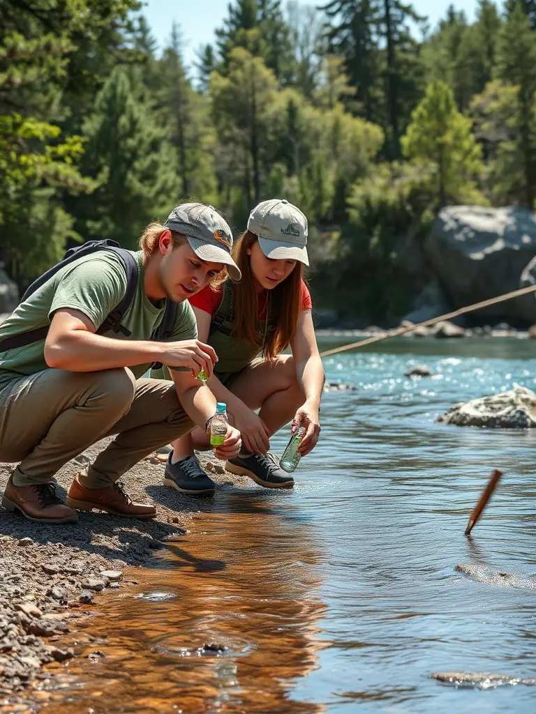 A photograph capturing volunteers collecting water samples from the Risle River, focusing on their dedication to environmental monitoring.