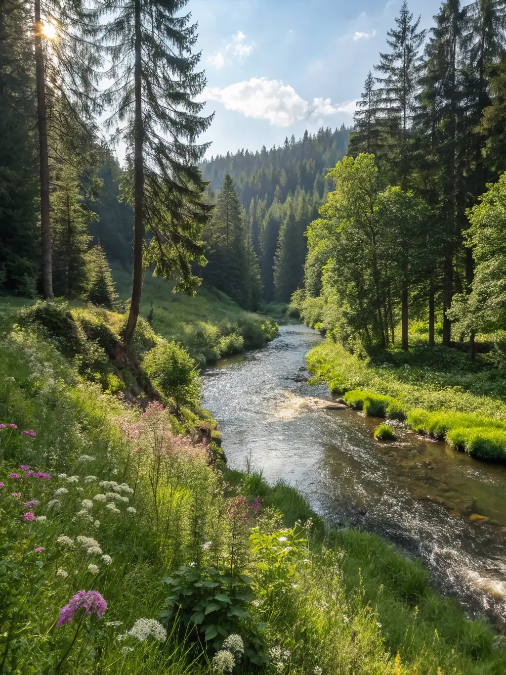 A photo showcasing the restoration of a riverbank with native plants, highlighting the association's commitment to habitat restoration.